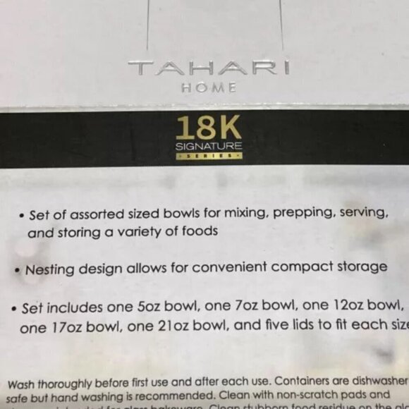 TAHARI Home Glass Nesting Prep Bowl Set Stackable 10-Pc Kitchen Cooking Baking - Picture 8 of 11